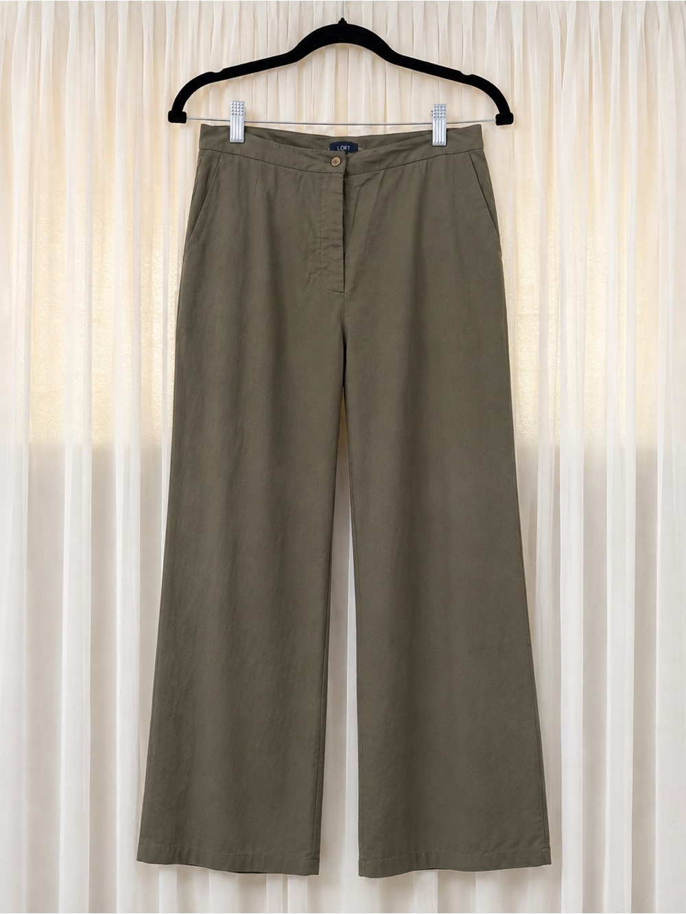 Ann Taylor Olive Green Wide-Leg Chinos